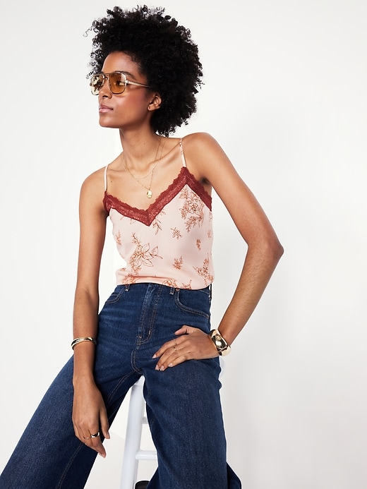 Image number 3 showing, Lace-Trim Satin Cami Top