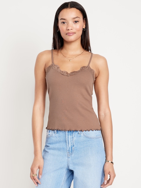 Lace-Trim Cami Tank Top - Brown