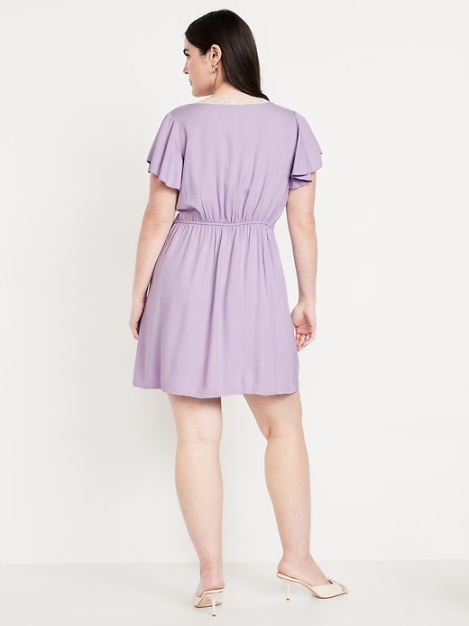 Image number 5 showing, Fit & Flare Crepe Lace-Trim Mini Dress
