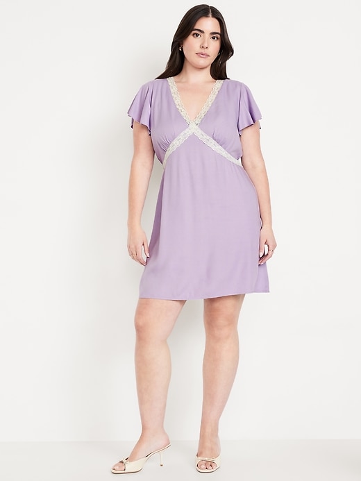 Image number 4 showing, Fit & Flare Crepe Lace-Trim Mini Dress