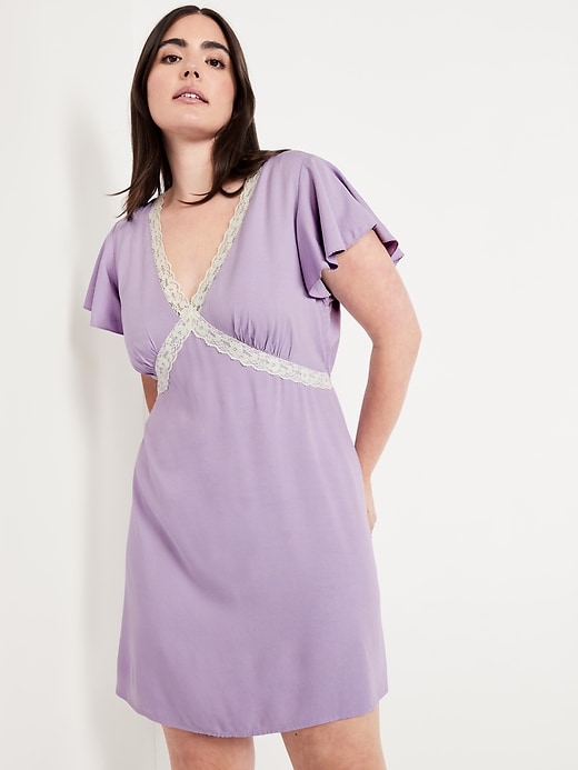 Image number 3 showing, Fit & Flare Crepe Lace-Trim Mini Dress