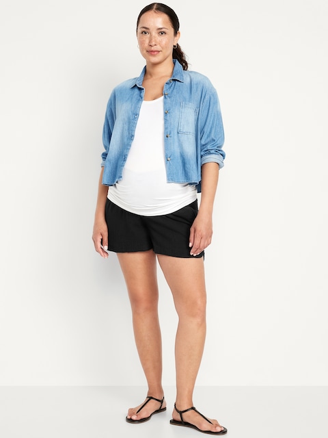 Maternity Foldover-Waist Pull-On Shorts -- 4-inch inseam
