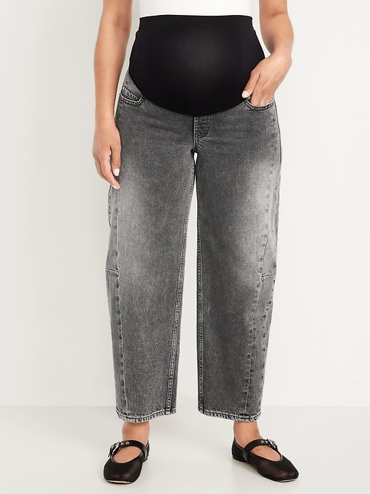 Image number 3 showing, Maternity Full Panel Barrel Jeans