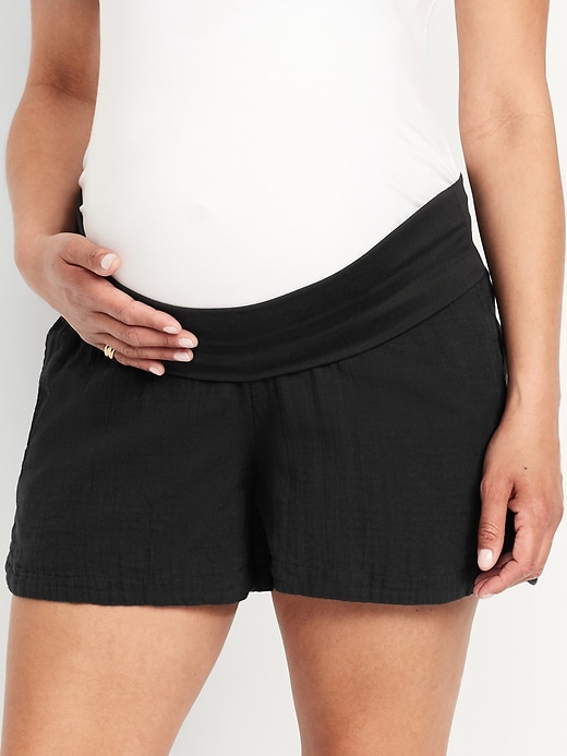 Image number 5 showing, Maternity Foldover-Waist Pull-On Shorts -- 4-inch inseam