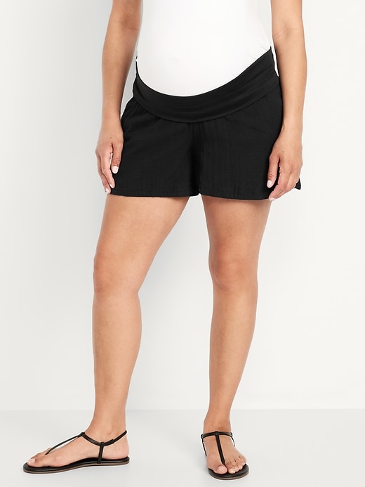Image number 3 showing, Maternity Foldover-Waist Pull-On Shorts -- 4-inch inseam