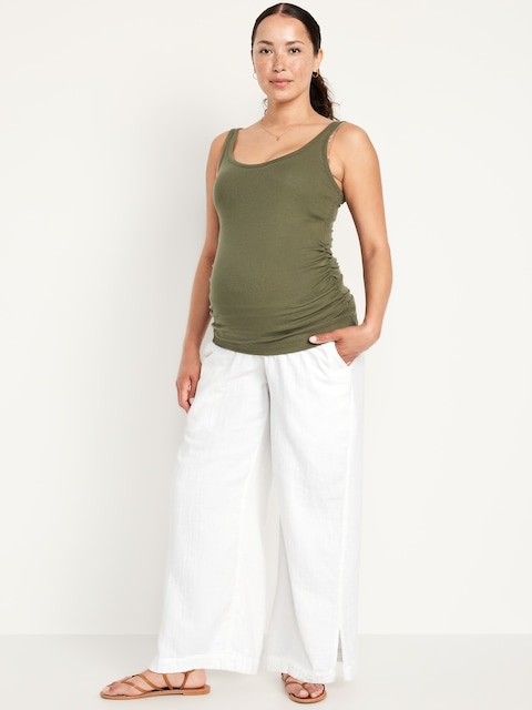 Maternity Rollover Waist Crinkle Gauze Wide-Leg Pants