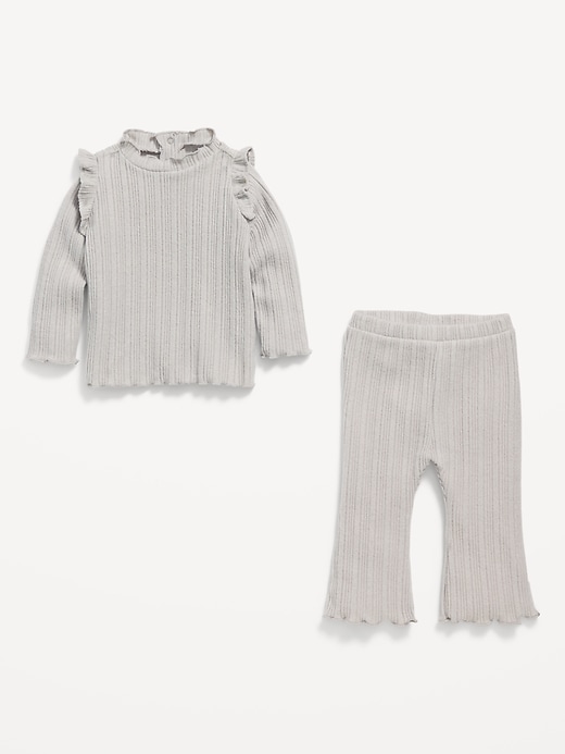 Voir une image plus grande du produit 2 de 2. Ensemble douillet composé d’un pantalon et d’un haut côtelé à manches longues à volants pour bébé