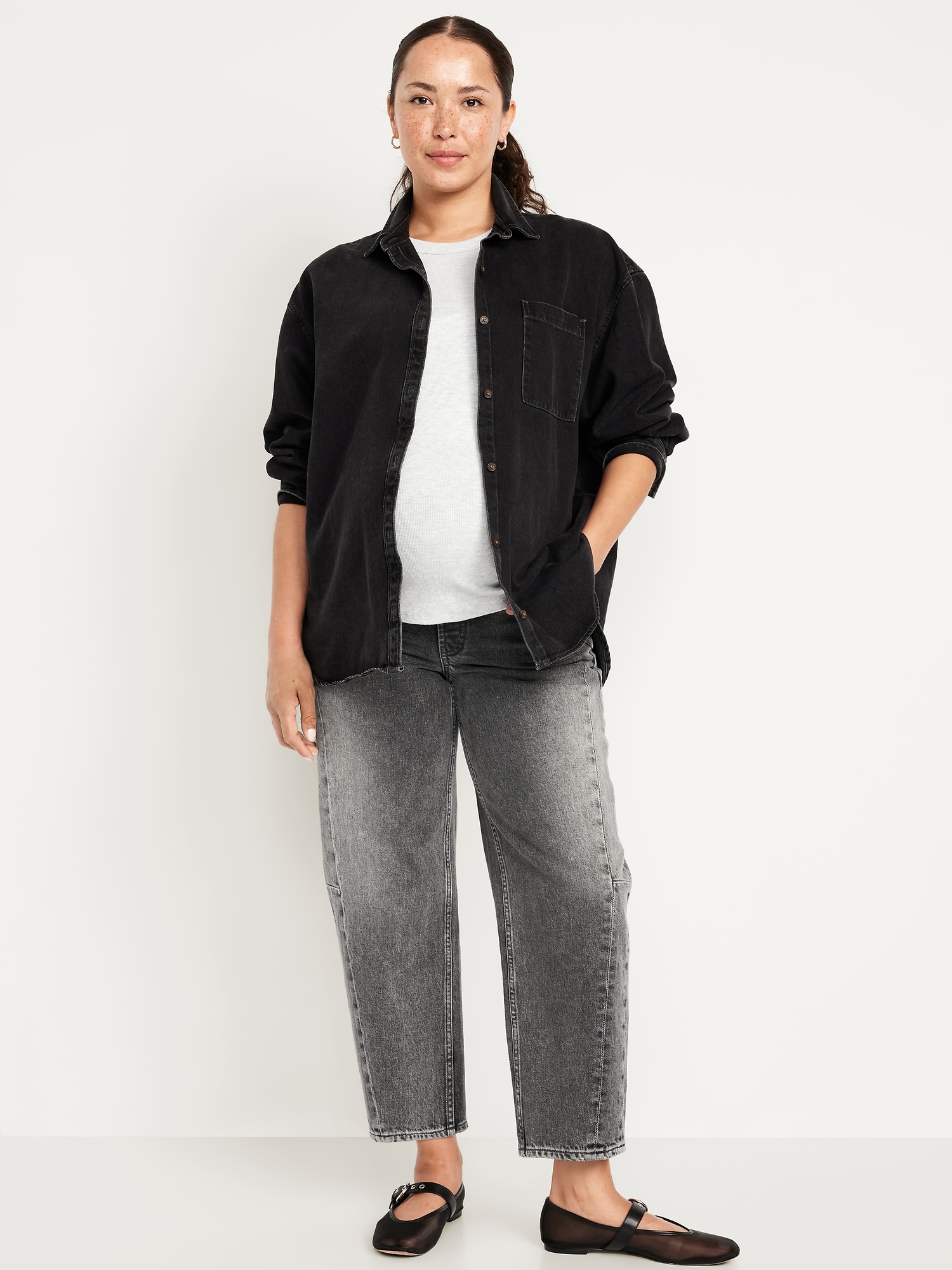 Maternity Full Panel Barrel Jeans