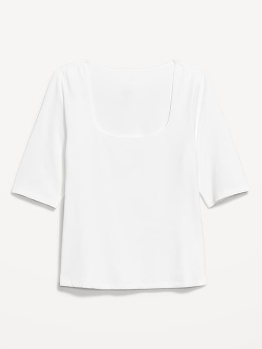 Image number 8 showing, Double-Layer Elbow-Sleeve Scoop-Neck T-Shirt