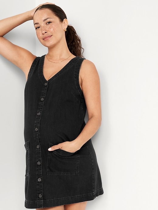 Image number 3 showing, Maternity Sleeveless Jean Mini Dress
