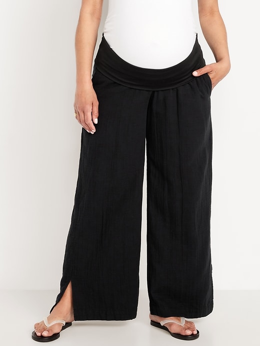 Image number 7 showing, Maternity Rollover Waist Crinkle Gauze Super Wide-Leg Pants