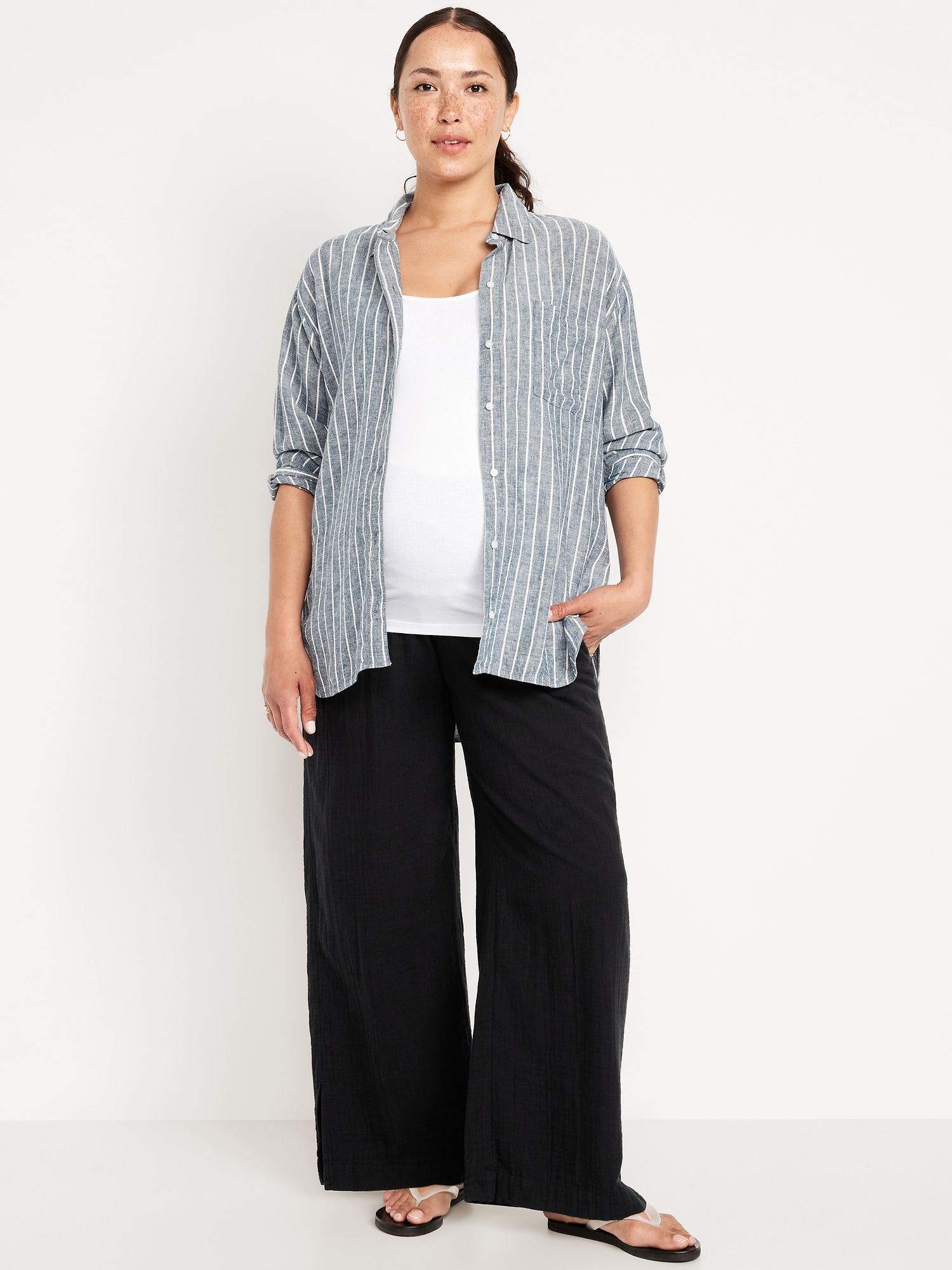 Maternity Rollover Waist Crinkle Gauze Wide-Leg Pants