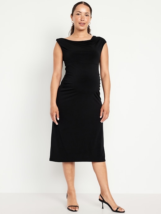 Image number 1 showing, The Occasion by Old Navy Maternity Asymmetrical Shoulder Maxi Dress