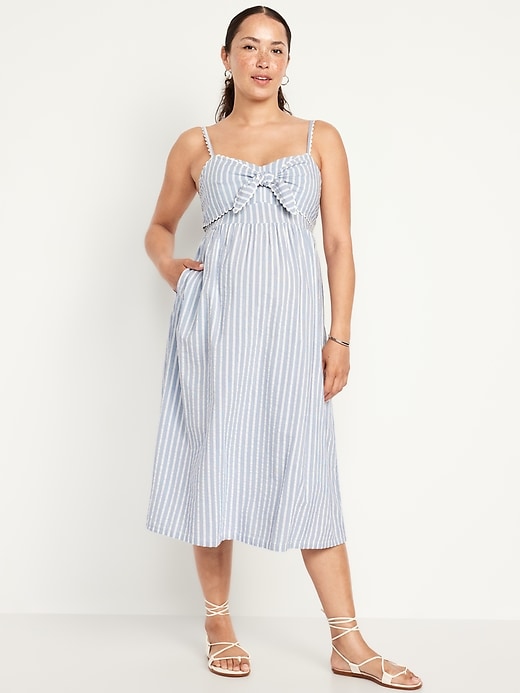 Image number 1 showing, Maternity Knot-Front Fit & Flare Seersucker Dress