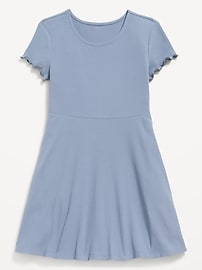 View large product image 3 of 3. Short-Sleeve Ribbed Fit and Flare Dress for Girls