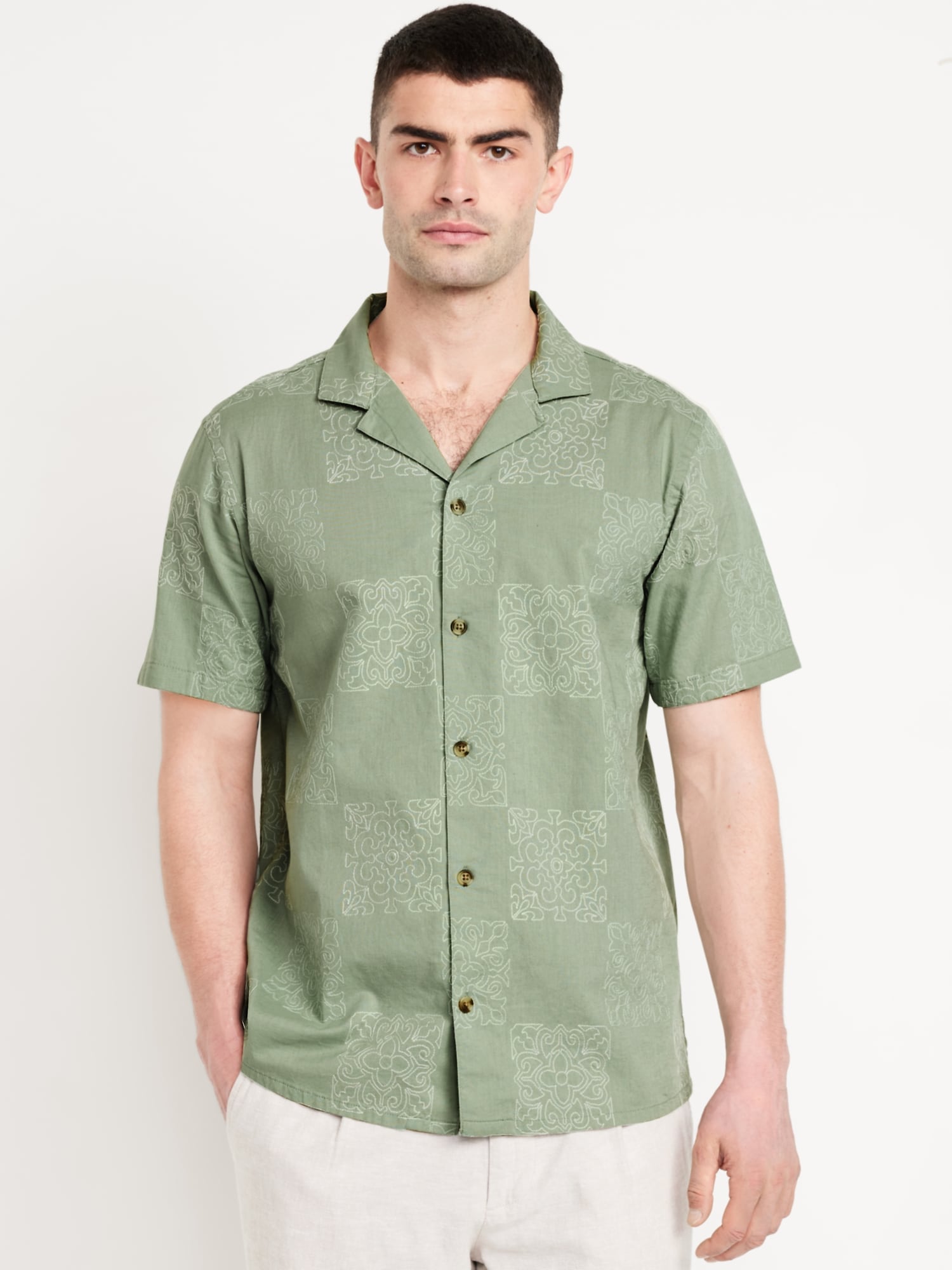 Chemise de vacances brodée à manches courtes