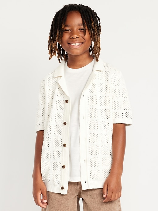 View large product image 1 of 3. Short-Sleeve Crochet-Knit Shirt for Boys