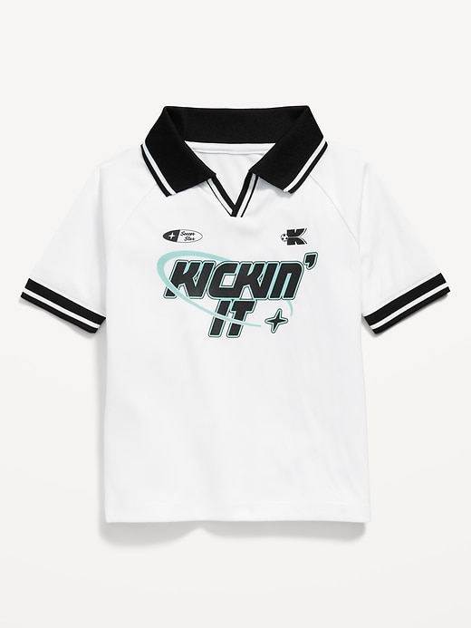 View large product image 1 of 2. Oversized Collared Graphic Performance Top for Toddler Boys