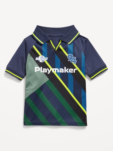 Oversized Collared Graphic Performance Top for Toddler Boys - Multi