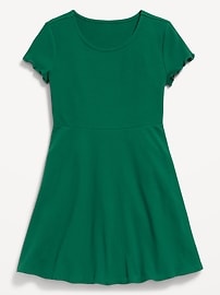 View large product image 3 of 3. Short-Sleeve Ribbed Fit and Flare Dress for Girls