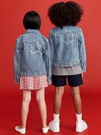 Image number 2 showing, Old Navy x Disney© Mickey Mouse Gender-Neutral Logo-Graphic Jean Trucker Jacket for Kids