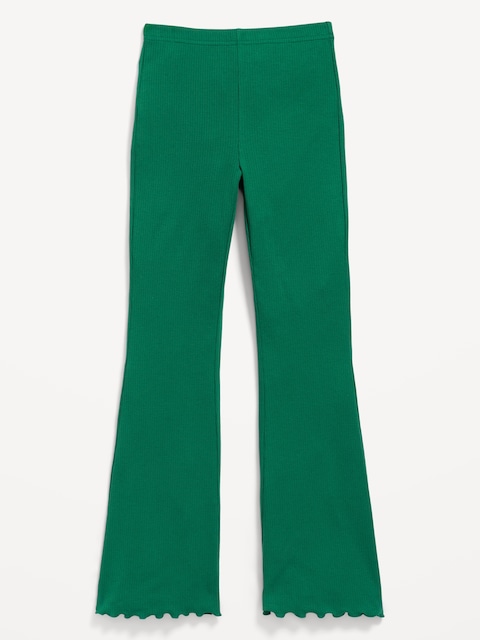 High-Waisted Ribbed Flared Leggings for Girls - Green