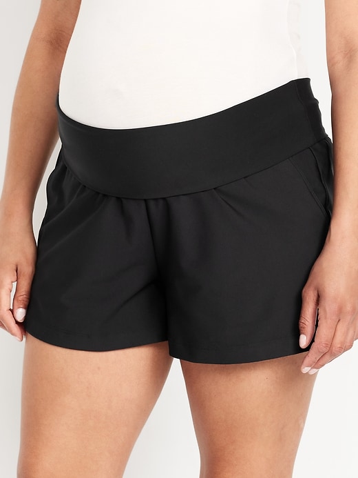 Image number 3 showing, Maternity Rollover-Waist PowerSoft Shorts -- 3-inch inseam