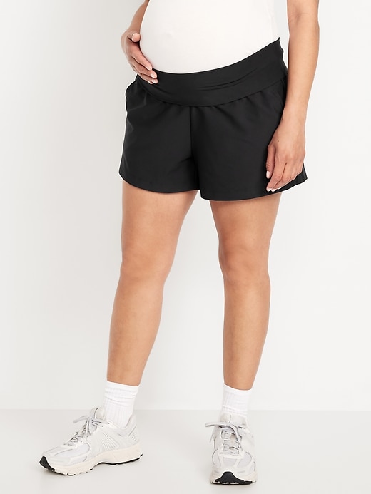 Image number 1 showing, Maternity Rollover-Waist PowerSoft Shorts -- 3-inch inseam