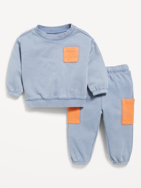 French-Terry Pocket Sweatshirt and Sweatpants Set for Baby - Blue