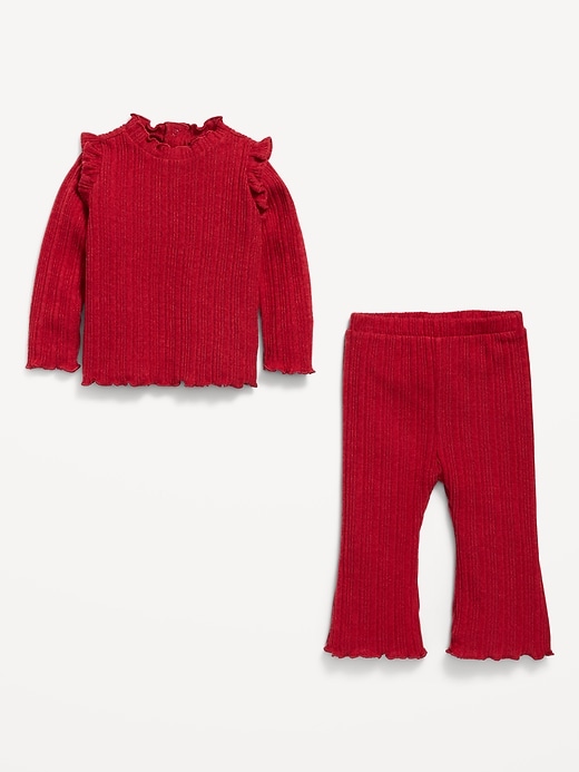 Voir une image plus grande du produit 2 de 2. Ensemble douillet composé d’un pantalon et d’un haut côtelé à manches longues à volants pour bébé
