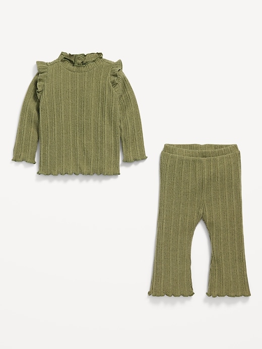 Voir une image plus grande du produit 2 de 2. Ensemble douillet composé d’un pantalon et d’un haut côtelé à manches longues à volants pour bébé