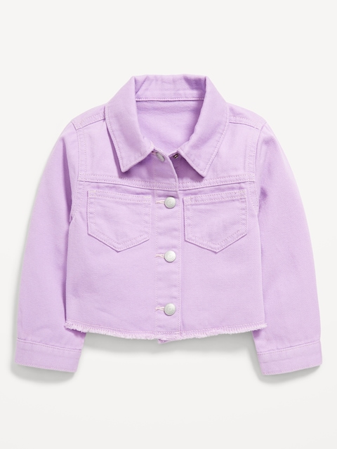 Cropped Twill Flower-Back Jacket for Toddler Girls
