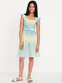 Image number 4 showing, Printed Flutter-Sleeve Smocked Fit and Flare Dress for Girls