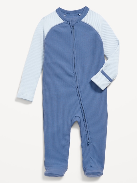 Ribbed 2-Way-Zip Sleep & Play Footed One-Piece for Baby - Blue