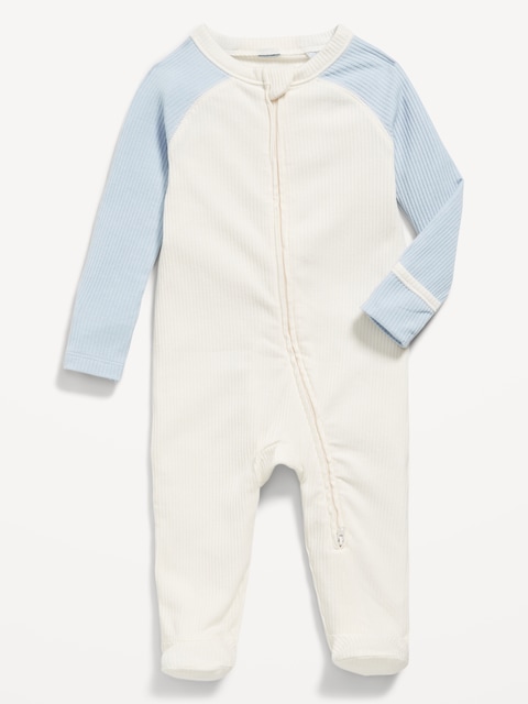 Ribbed 2-Way-Zip Sleep & Play Footed One-Piece for Baby - White