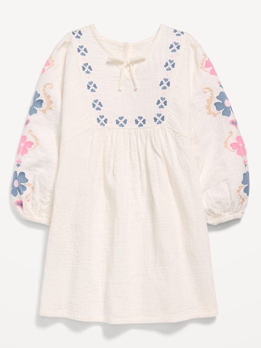 View large product image 1 of 3. Long-Sleeve Double-Weave Embroidered Swing Dress for Girls