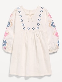 L'image numéro 1 présente Robe trapèze brodée en tissage double à manches longues pour fille