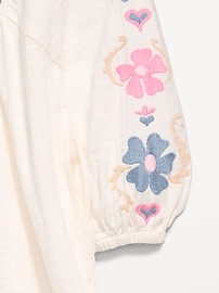 View large product image 3 of 3. Long-Sleeve Double-Weave Embroidered Swing Dress for Girls
