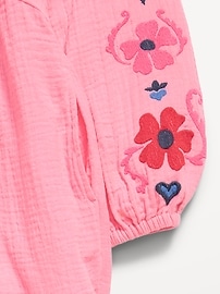 View large product image 3 of 3. Long-Sleeve Double-Weave Embroidered Swing Dress for Girls