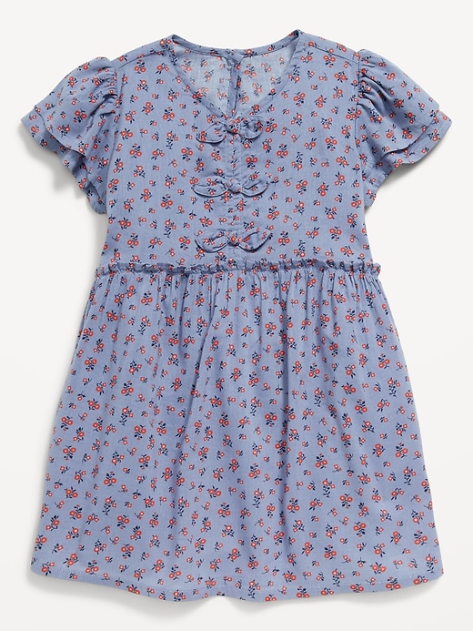 View large product image 1 of 2. Printed Short-Sleeve Ruffled Bow Dress for Toddler Girls