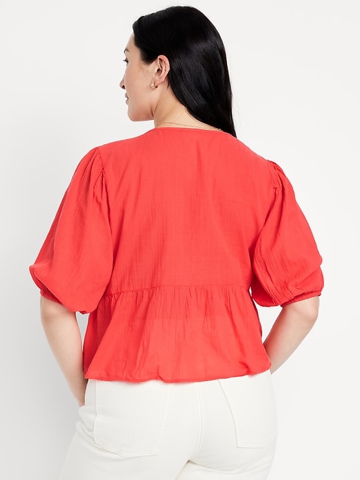 Image number 6 showing, Crinkle Gauze Button-Down Embroidered Top