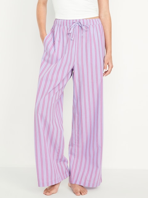 Poplin Wide-Leg Pajama Pants - Purple Stripe