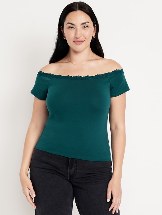 Image number 4 showing, Off-Shoulder Lace-Trim Top