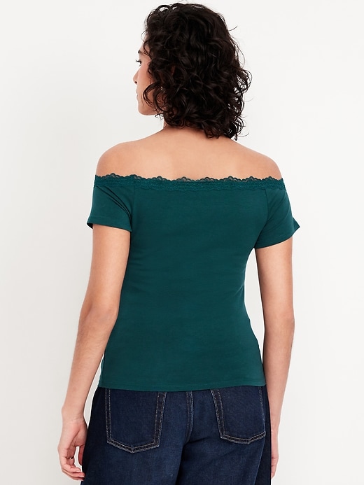 Image number 2 showing, Off-Shoulder Lace-Trim Top