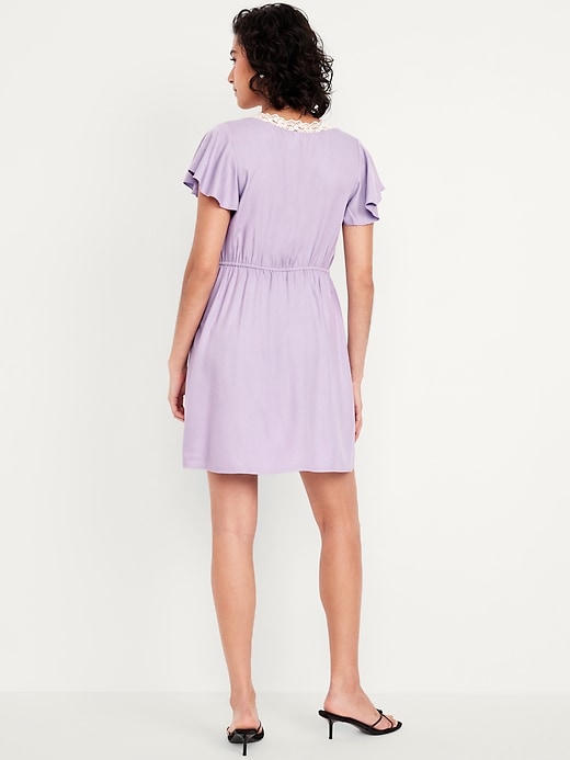 Image number 2 showing, Fit & Flare Crepe Lace-Trim Mini Dress