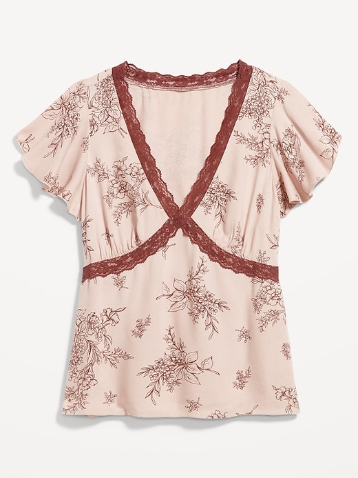 Image number 9 showing, Lace-Trim V-Neck Crepe Top