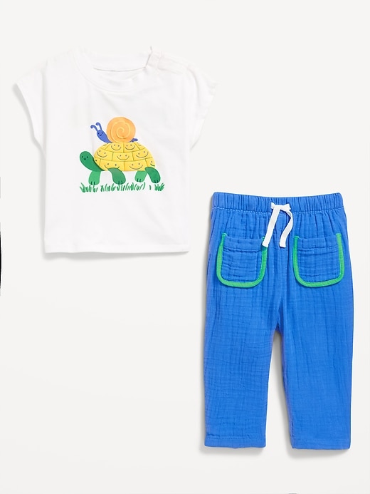 View large product image 2 of 3. Short-Sleeve Graphic T-Shirt and Pants Set for Baby