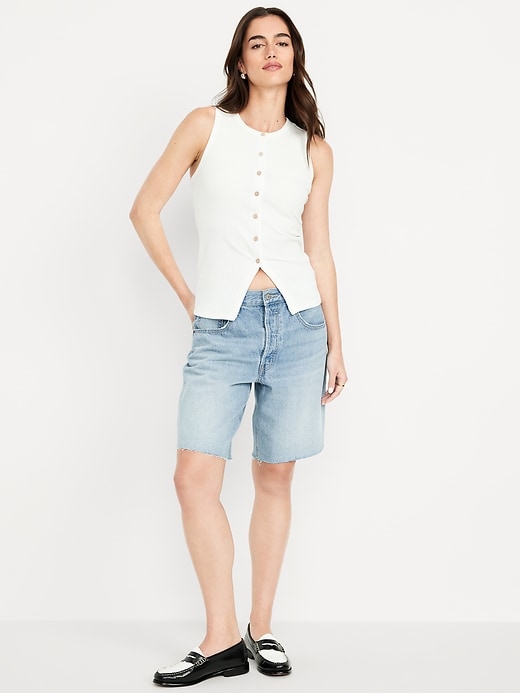 Image number 1 showing, Mid-Rise Baggy Jean Bermuda Shorts -- 9-inch inseam