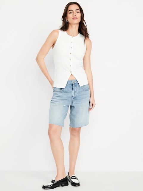 Mid-Rise Baggy Jean Bermuda Shorts -- 9-inch inseam