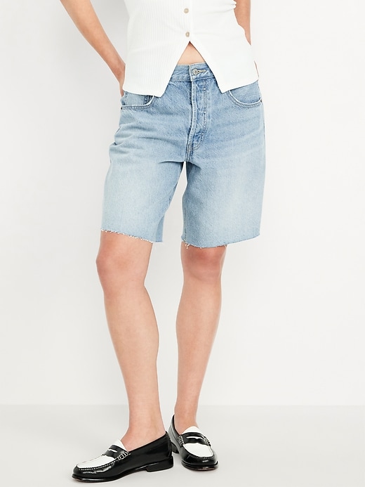 Image number 2 showing, Mid-Rise Baggy Jean Bermuda Shorts -- 9-inch inseam